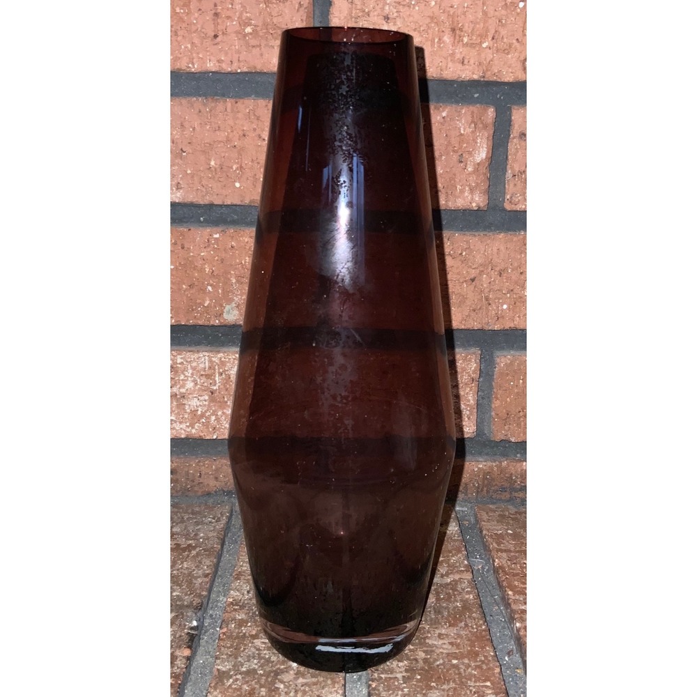 Vintage Amethyst Purple Glass Vase Tapered Geometric MidCentury Modern Art Glass